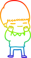 rainbow gradient line drawing of a cartoon smug boy png