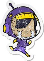 distressed sticker of a cartoon crying astronaut girl png