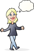 cartoon woman with no worries with thought bubble png