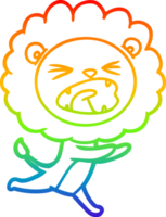 rainbow gradient line drawing of a cartoon running lion png