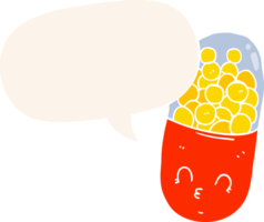 cartoon pill with speech bubble in retro style png