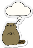 cartoon beaver with thought bubble as a printed sticker png