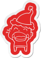 quirky cartoon  sticker of a shouting bald man wearing santa hat png