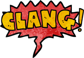 cartoon word clang with speech bubble in retro texture style png