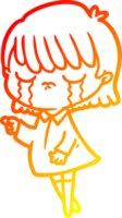 warm gradient line drawing of a cartoon woman crying png