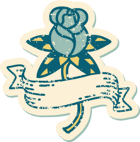 iconic distressed sticker tattoo style image of a rose and banner png