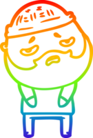 rainbow gradient line drawing of a cartoon worried man with beard png