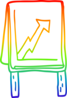 rainbow gradient line drawing of a cartoon business chart with arrow png