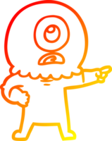warm gradient line drawing of a cartoon cyclops alien spaceman pointing png