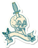 tattoo style sticker with banner of a skull png