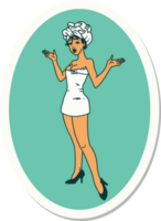 sticker of tattoo in traditional style of a pinup girl in towels png