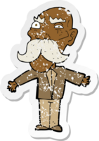 retro distressed sticker of a cartoon angry old man png