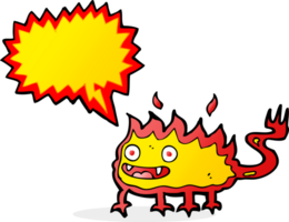 cartoon little fire demon with speech bubble png