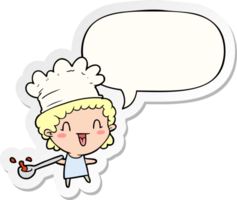 mignonne dessin animé content chef avec discours bulle autocollant png