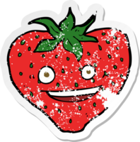 retro distressed sticker of a cartoon strawberry png