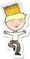 retro distressed sticker of a cartoon person wearing crown png