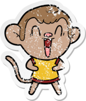 distressed sticker of a cartoon laughing monkey png