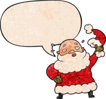 tecknad serie santa claus vinka hans hatt med Tal bubbla i retro textur stil png