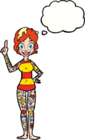 cartone animato donna coperto nel tatuaggi con pensato bolla png