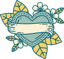 iconic tattoo style image of a heart and banner png