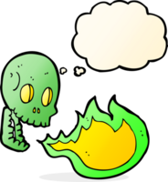 cartoon fire breathing skull with thought bubble png