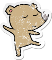 distressed sticker of a happy cartoon bear dancing png