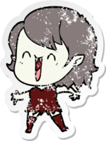 distressed sticker of a cute cartoon happy vampire girl png