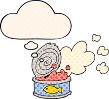 cartoon smelly can of fish with thought bubble in comic book style png