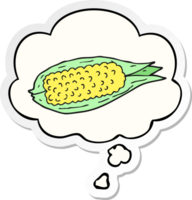 cartoon corn with thought bubble as a printed sticker png