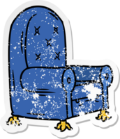 Hand gezeichnet betrübt Aufkleber Karikatur Gekritzel von ein Blau Arm Stuhl png