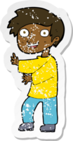 pegatina retro angustiada de un niño emocionado de dibujos animados png