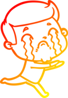 warm gradient line drawing of a cartoon man crying png