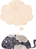 cartoon cat with thought bubble in grunge distressed retro textured style png
