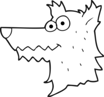 hand drawn black and white cartoon wolf head png