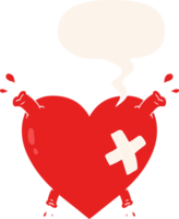 cartoon heart squirting blood with speech bubble in retro style png