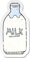 retro distressed sticker of a cartoon milk bottle png