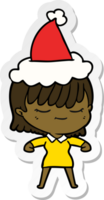 hand- getrokken sticker tekenfilm van een vrouw vervelend de kerstman hoed png