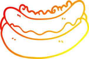 warm gradient line drawing of a cartoon hotdog png