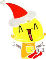 main tiré rétro dessin animé de une robot portant Père Noël chapeau png