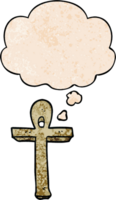 cartoon ankh symbol with thought bubble in grunge texture style png