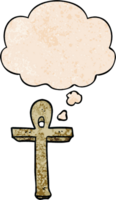 dibujos animados ankh símbolo con pensamiento burbuja en grunge textura estilo png