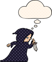 cartoon assassin with thought bubble in comic book style png