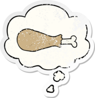 cartoon chicken leg with thought bubble as a distressed worn sticker png