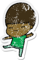 distressed sticker of a cartoon smug boy png