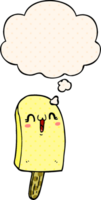 cartoon frozen ice lolly with thought bubble in comic book style png