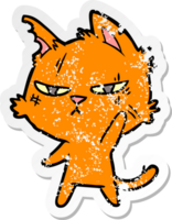 distressed sticker of a tough cartoon cat png