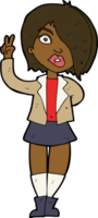 cartoon cool girl giving peace sign png