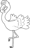 hand- getrokken zwart en wit tekenfilm flamingo png