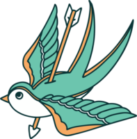 iconic tattoo style image of a swallow pierced by arrow png