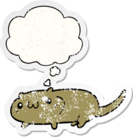 dessin animé chat avec pensée bulle comme une affligé usé autocollant png